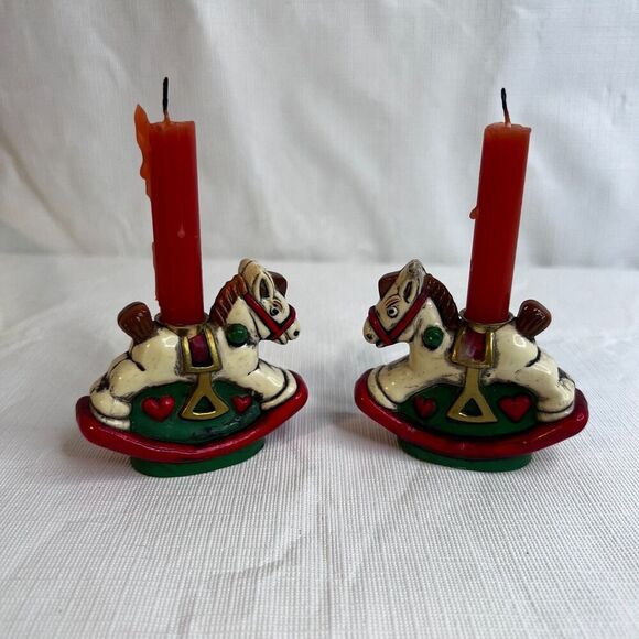 Holiday Memories Rocking Horse Candle Holders Set of 2 in Box Vintage Christmas - Picture 4 of 7